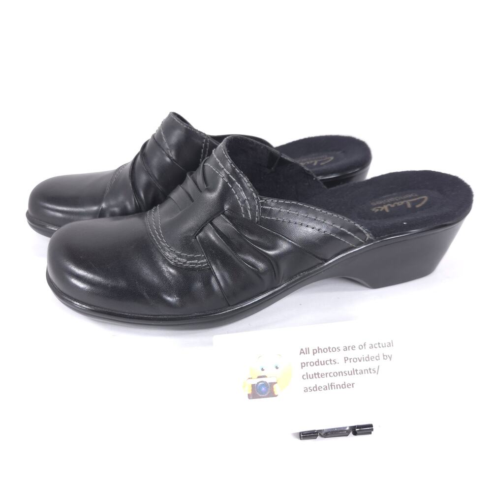 Clarks Bendables Leather Casual Mule Clog Flat Shoe Womens Size 9 62899 Black